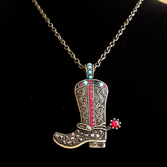 Hand Crafted Jewelry - Hand Crafted Cowboy Boot Necklace Bronze Pink